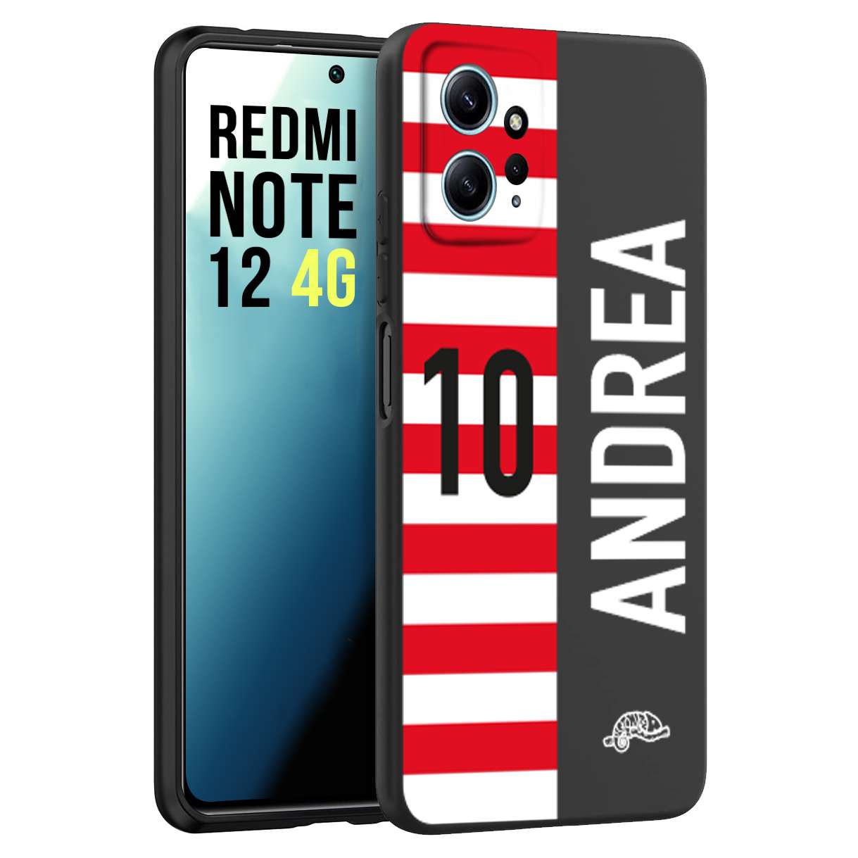 CUSTOMIZZA - Custodia cover nera morbida in tpu compatibile per Xiaomi Redmi Note 12 4G personalizzata calcio football nome e numero calciatori bianco rossa