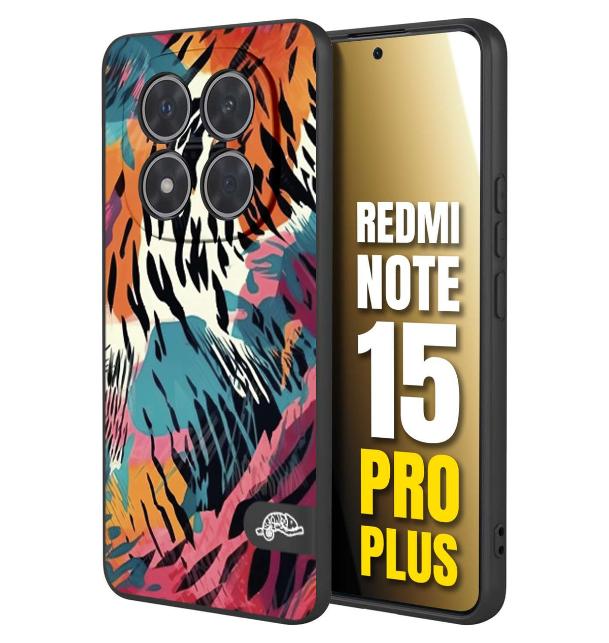 CUSTOMIZZA - Custodia cover nera morbida in tpu compatibile per Xiaomi Redmi Note 15 PRO PLUS leopardato maculato tigrato tiger colorata summer color