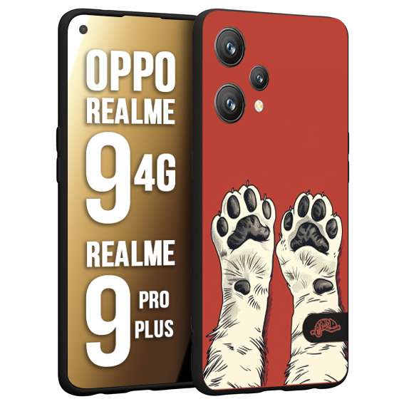 CUSTOMIZZA - Custodia cover nera morbida in tpu compatibile per Realme 9 4G - 9 PRO PLUS zampe di gatto cat paws rossa red disegnata fumetto cartoon
