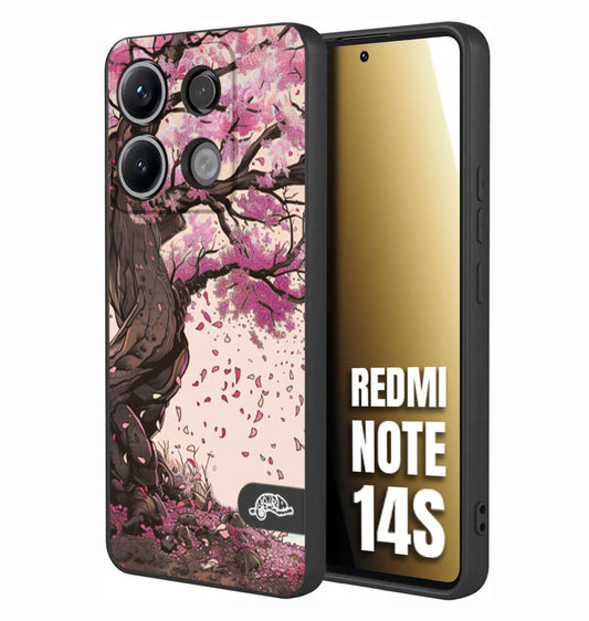 CUSTOMIZZA - Custodia cover nera morbida in tpu compatibile per Xiaomi Redmi Note 14S giapponese colori morbidi fiori di ciliegio rosa disegnata