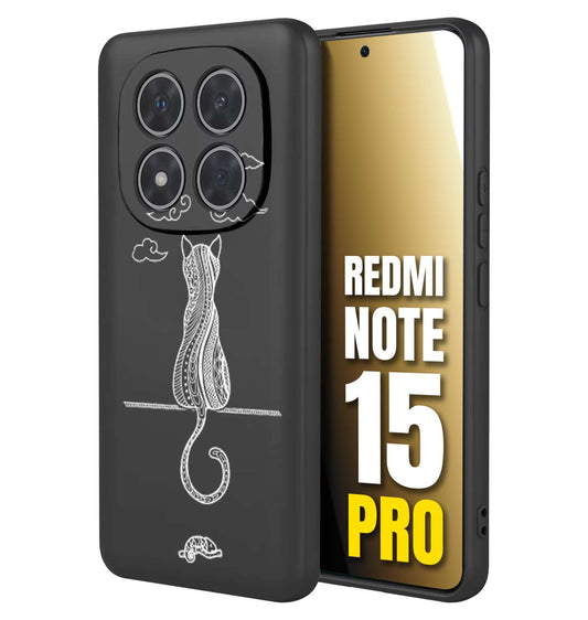CUSTOMIZZA - Custodia cover nera morbida in tpu compatibile per Xiaomi Redmi Note 15 PRO gatto mandala stilizzato gattino a rilievo soft touch donna bianca