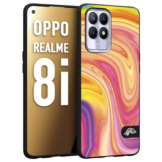 CUSTOMIZZA - Custodia cover nera morbida in tpu compatibile per Realme 8i colorata fantasia vortice marmo onde rosa fucsia gialla
