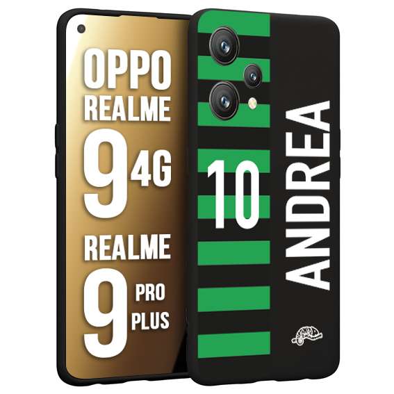 CUSTOMIZZA - Custodia cover nera morbida in tpu compatibile per Oppo Realme 9 4G - 9 PRO PLUS personalizzata calcio football nome e numero calciatori neroverde