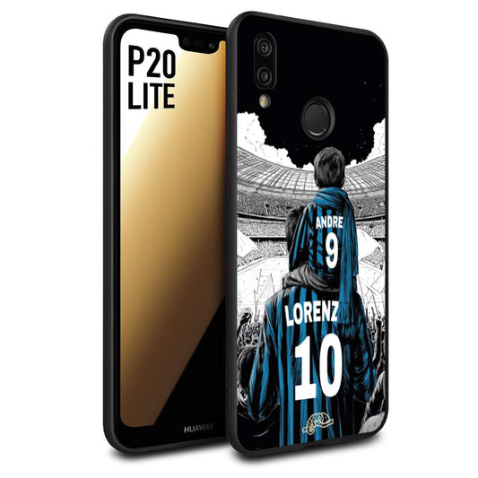CUSTOMIZZA - Custodia cover nera morbida in tpu compatibile per Huawei P20 LITE personalizzata calcio football padre e figlio calciatori nerazzurra
