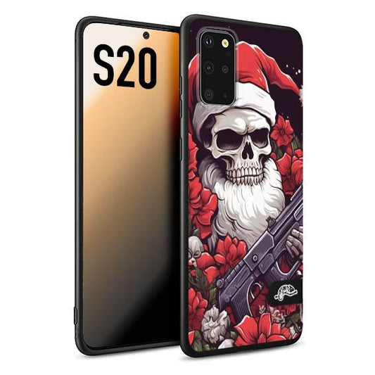 CUSTOMIZZA - Custodia cover nera morbida in tpu compatibile per Samsung S20 teschio natale santa claus fiori tattoo disegnato