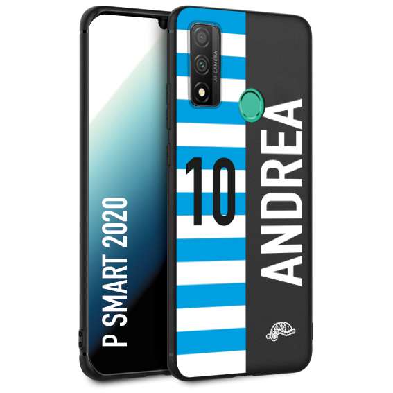 CUSTOMIZZA - Custodia cover nera morbida in tpu compatibile per Huawei P Smart 2020 personalizzata calcio football nome e numero calciatori biancazzurri