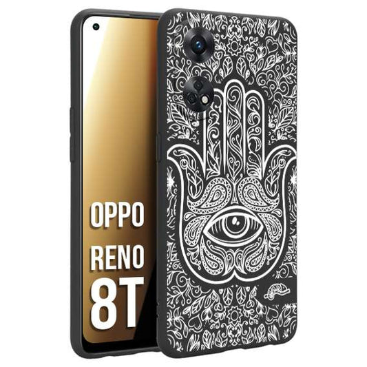 CUSTOMIZZA - Custodia cover nera morbida in tpu compatibile per Oppo Reno 8T mano di fatima effetto rilievo mandala donna