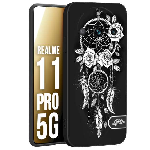 CUSTOMIZZA - Custodia cover nera morbida in tpu compatibile per Realme 11 PRO 5G acchiappasogni dreamcatcher black and white bianco a rilievo disegnato tattoo tatuaggio