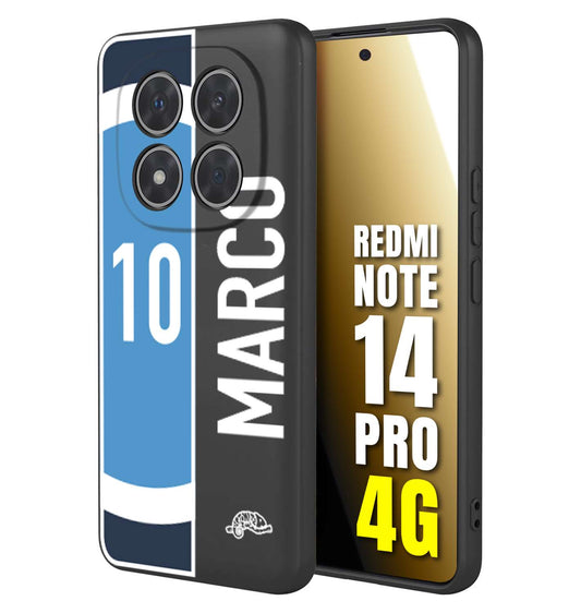 CUSTOMIZZA - Custodia cover nera morbida in tpu compatibile per Xiaomi Redmi Note 14 PRO 4G personalizzata calcio football nome e numero calciatori biancoazzurri bianco celesti