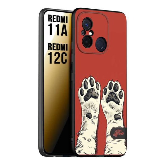 CUSTOMIZZA - Custodia cover nera morbida in tpu compatibile per Xiaomi Redmi 11A - 12C zampe di gatto cat paws rossa red disegnata fumetto cartoon