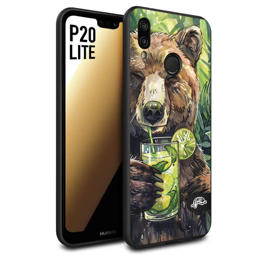 CUSTOMIZZA - Custodia cover nera morbida in tpu compatibile per Huawei P20 LITE fiori estate disegnata cocktails animali simpatici orso bear negroni