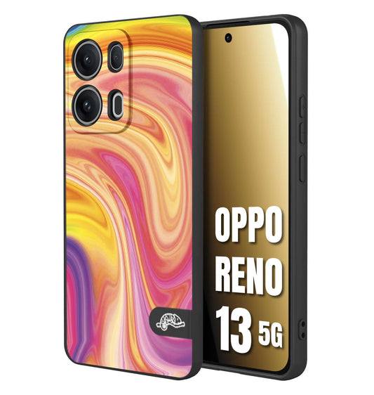 CUSTOMIZZA - Custodia cover nera morbida in tpu compatibile per Oppo Reno 13 5G colorata fantasia vortice marmo onde rosa fucsia gialla