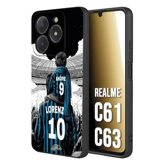 CUSTOMIZZA - Custodia cover nera morbida in tpu compatibile per Oppo C61 - C63 personalizzata calcio football padre e figlio calciatori nerazzurra