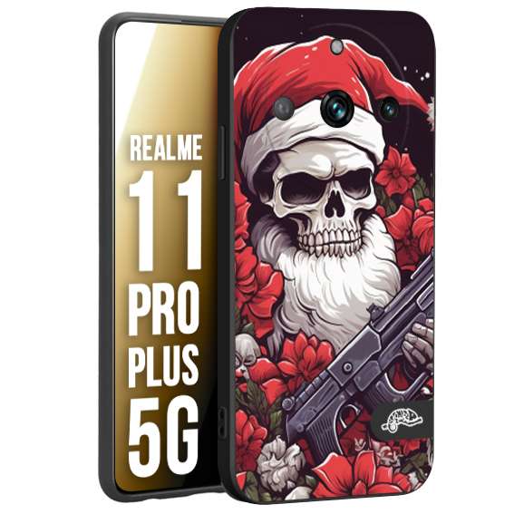 CUSTOMIZZA - Custodia cover nera morbida in tpu compatibile per Oppo Realme 11 PRO PLUS 5G teschio natale santa claus fiori tattoo disegnato