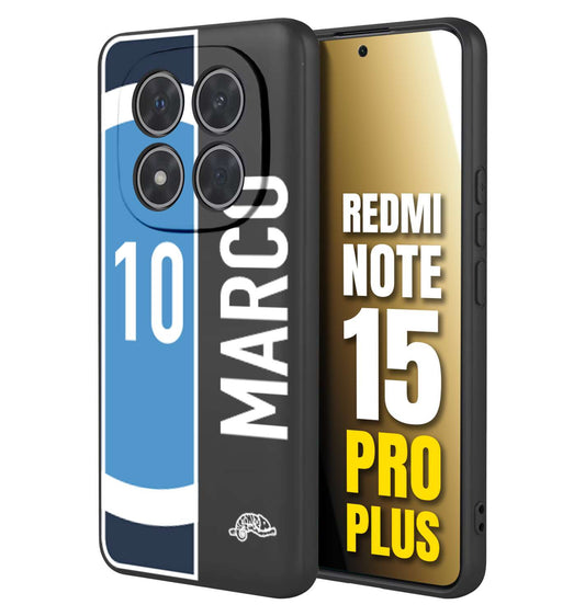 CUSTOMIZZA - Custodia cover nera morbida in tpu compatibile per Xiaomi Redmi Note 15 PRO PLUS personalizzata calcio football nome e numero calciatori biancoazzurri bianco celesti