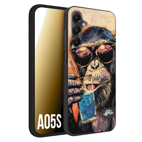 CUSTOMIZZA - Custodia cover nera morbida in tpu compatibile per Samsung A05S estate disegnata cocktails animali simpatici scimmia monkey negroni