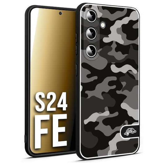 CUSTOMIZZA - Custodia cover nera morbida in tpu compatibile per Samsung S24 FE camouflage mimetico militare nero black grigio