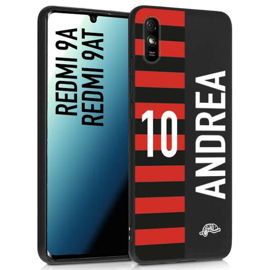 CUSTOMIZZA - Custodia cover nera morbida in tpu compatibile per Xiaomi Redmi 9A - 9AT personalizzata calcio football nome e numero calciatori rossonera