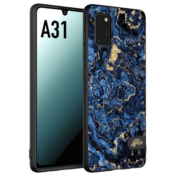 CUSTOMIZZA - Custodia cover nera morbida in tpu compatibile per Samsung A31 effetto marmo marble blu venature dorato psichedelico