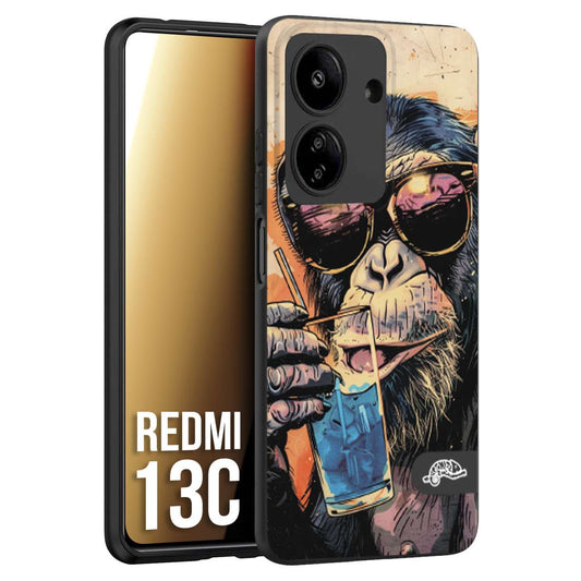 CUSTOMIZZA - Custodia cover nera morbida in tpu compatibile per Xiaomi Redmi 13C estate disegnata cocktails animali simpatici scimmia monkey negroni