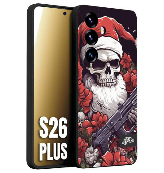 CUSTOMIZZA - Custodia cover nera morbida in tpu compatibile per Samsung S26 PLUS teschio natale santa claus fiori tattoo disegnato