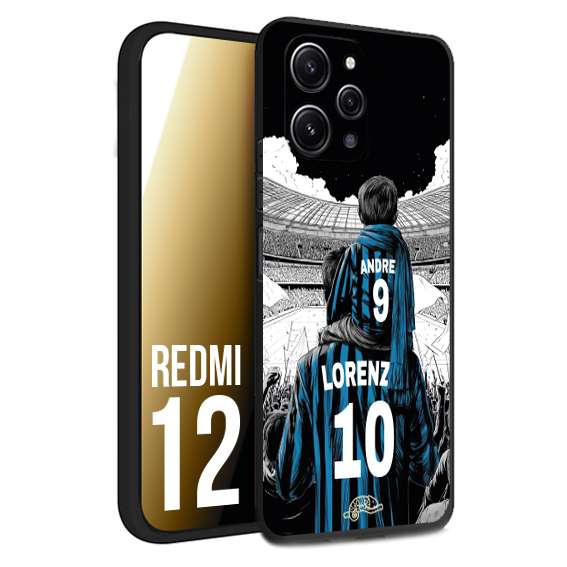 CUSTOMIZZA - Custodia cover nera morbida in tpu compatibile per Xiaomi Redmi 12 personalizzata calcio football padre e figlio calciatori nerazzurra
