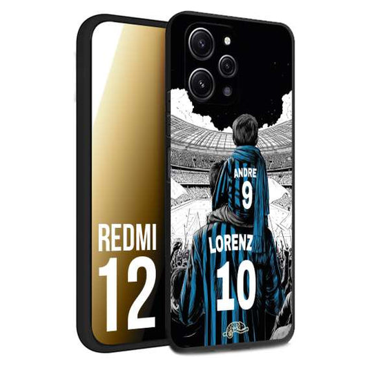 CUSTOMIZZA - Custodia cover nera morbida in tpu compatibile per Xiaomi Redmi 12 personalizzata calcio football padre e figlio calciatori nerazzurra