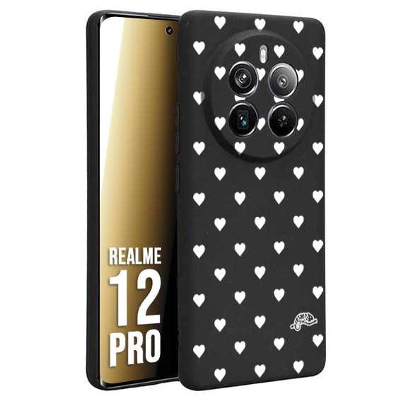 CUSTOMIZZA - Custodia cover nera morbida in tpu compatibile per Realme 12 PRO cuori pois bianchi donna pin up vintage