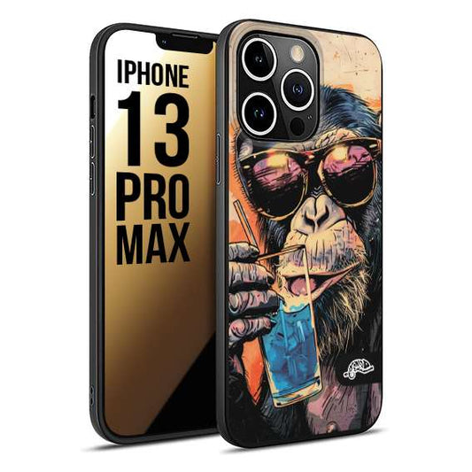 CUSTOMIZZA - Custodia cover nera morbida in tpu compatibile per iPhone 13 PRO MAX estate disegnata cocktails animali simpatici scimmia monkey negroni