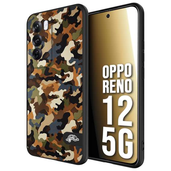 CUSTOMIZZA - Custodia cover nera morbida in tpu compatibile per Oppo Reno 12 5G camouflage mimetico militare moderno blu marrone beige