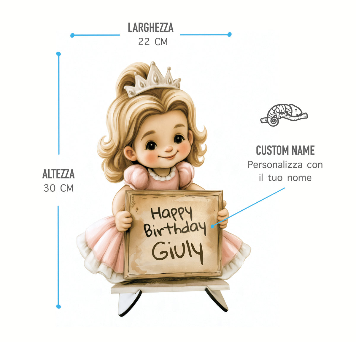 Quadro Sagomato in Legno MDF 4 mm Personalizzato con Nome per Foto Decorazione Torta e Tavolo Festa di Compleanno Fatto a Mano Design Principessa Rosa