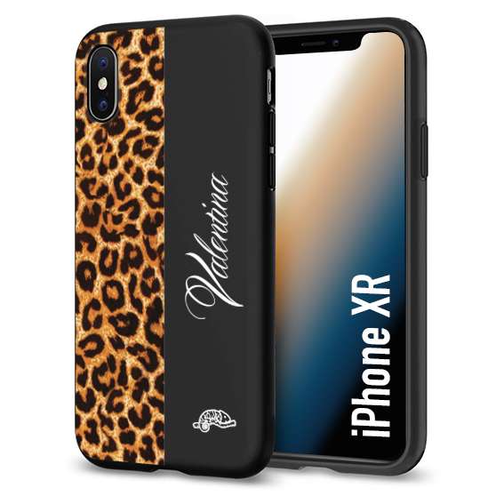 CUSTOMIZZA - Custodia cover nera morbida in tpu compatibile per iPhone Xr custom nome scritta leopardato maculato donna marrone leopard