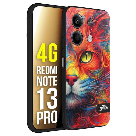 CUSTOMIZZA - Custodia cover nera morbida in tpu compatibile per Xiaomi Redmi Note 13 PRO 4G animali color cat gatto viso colori vibranti disegnato schizzo