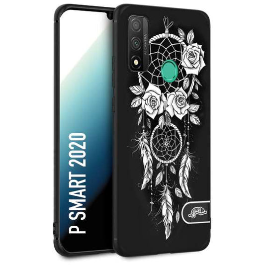 CUSTOMIZZA - Custodia cover nera morbida in tpu compatibile per Huawei P Smart 2020 acchiappasogni dreamcatcher black and white bianco a rilievo disegnato tattoo tatuaggio