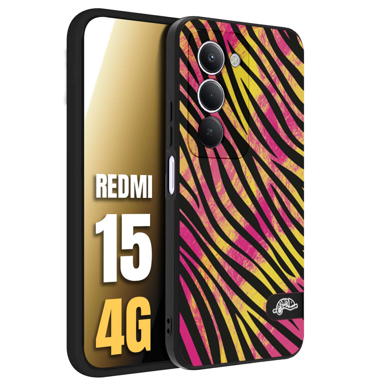 CUSTOMIZZA - Custodia cover nera morbida in tpu compatibile per Xiaomi Redmi 15 4G zebrata maculata a rilievo soft touch donna fucsia gialla