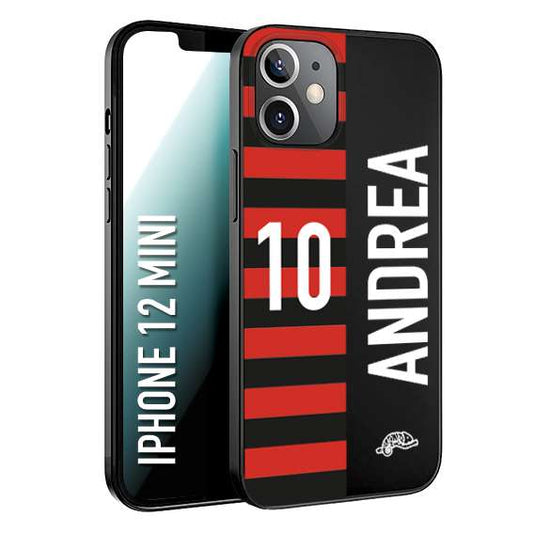 CUSTOMIZZA - Custodia cover nera morbida in tpu compatibile per iPhone 12 MINI personalizzata calcio football nome e numero calciatori rossonera