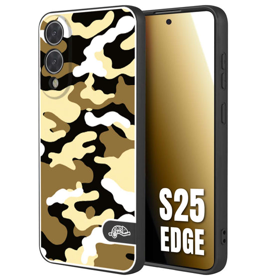 CUSTOMIZZA - Custodia cover nera morbida in tpu compatibile per Samsung S25 EDGE camouflage mimetico militare giallo desert brown