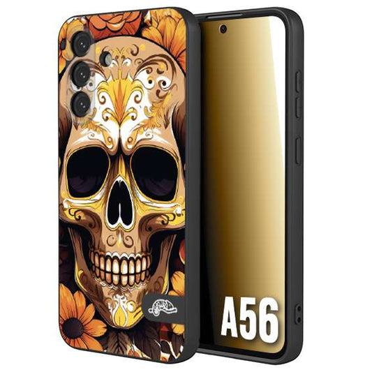 CUSTOMIZZA - Custodia cover nera morbida in tpu compatibile per Samsung A56 5G teschio messicano colorato dorato fiori tattoo disegnato