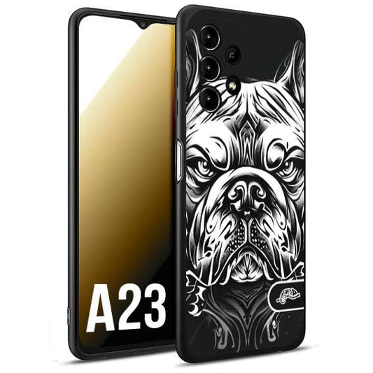 CUSTOMIZZA - Custodia cover nera morbida in tpu compatibile per Samsung A23 bulldog bianco a rilievo disegnato tattoo tatuaggio