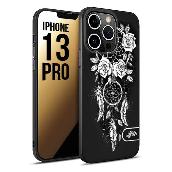 CUSTOMIZZA - Custodia cover nera morbida in tpu compatibile per iPhone 13 PRO acchiappasogni dreamcatcher black and white bianco a rilievo disegnato tattoo tatuaggio