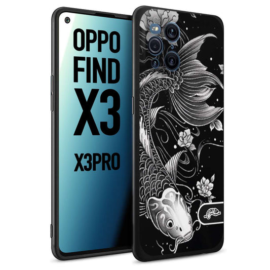 CUSTOMIZZA - Custodia cover nera morbida in tpu compatibile per Oppo Realme 11 PRO PLUS 5G carpa koi black and white bianco a rilievo disegnato tattoo tatuaggio