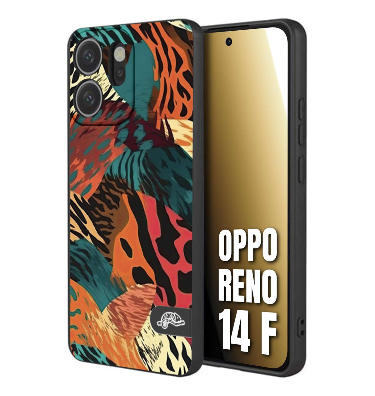 CUSTOMIZZA - Custodia cover nera morbida in tpu compatibile per Oppo Reno 14 F leopardato tigrato tiger colorata summer arancio verde fucsia