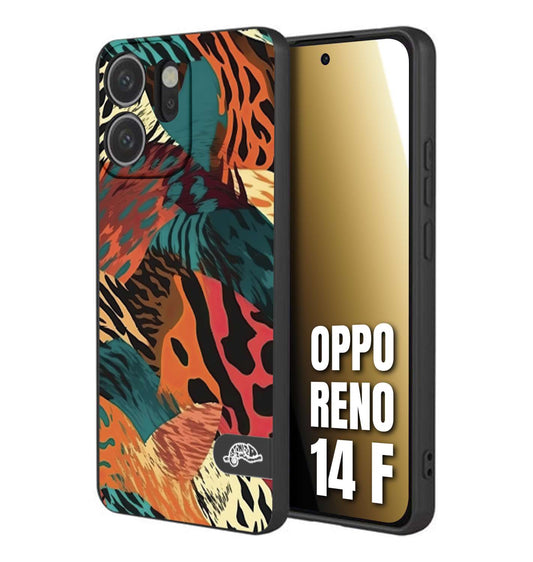 CUSTOMIZZA - Custodia cover nera morbida in tpu compatibile per Oppo Reno 14 F leopardato tigrato tiger colorata summer arancio verde fucsia