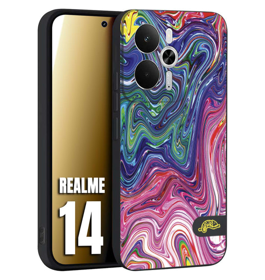 CUSTOMIZZA - Custodia cover nera morbida in tpu compatibile per Realme 14 5G colorata fantasia vortice marmo arcobaleno rosa blu fucsia