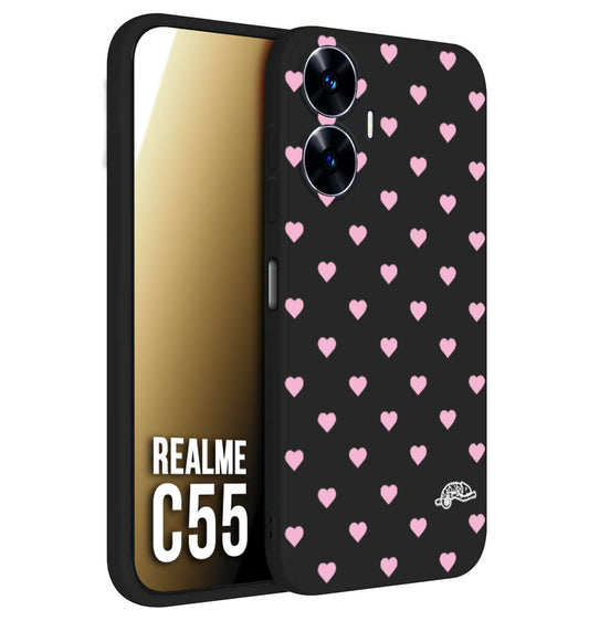 CUSTOMIZZA - Custodia cover nera morbida in tpu compatibile per Oppo C55 cuori pois rosa su nero donna pin up vintage