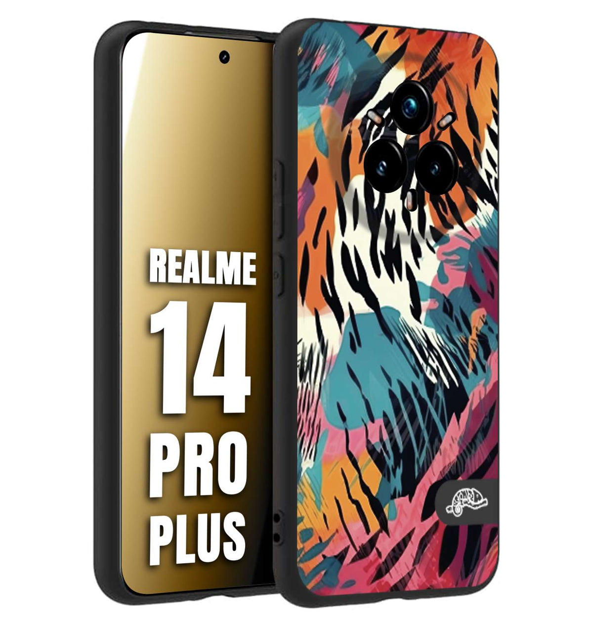 CUSTOMIZZA - Custodia cover nera morbida in tpu compatibile per Realme 14 PRO PLUS leopardato maculato tigrato tiger colorata summer color