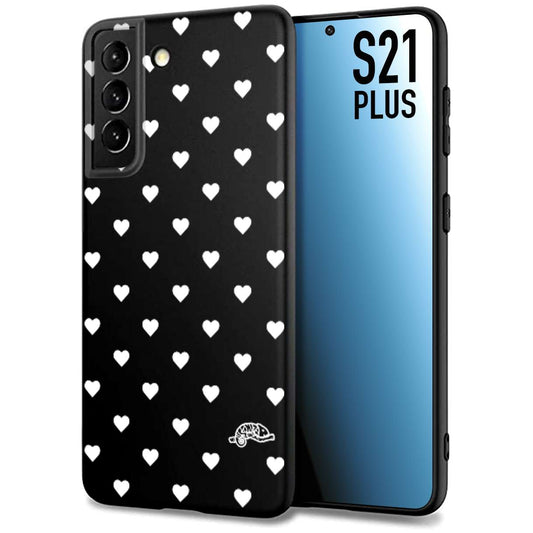 CUSTOMIZZA - Custodia cover nera morbida in tpu compatibile per Samsung S21 PLUS cuori pois bianchi donna pin up vintage