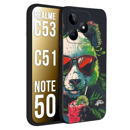 CUSTOMIZZA - Custodia cover nera morbida in tpu compatibile per Oppo Realme C53 - C51 - NOTE 50 estate disegnata cocktails animali simpatici panda mojito