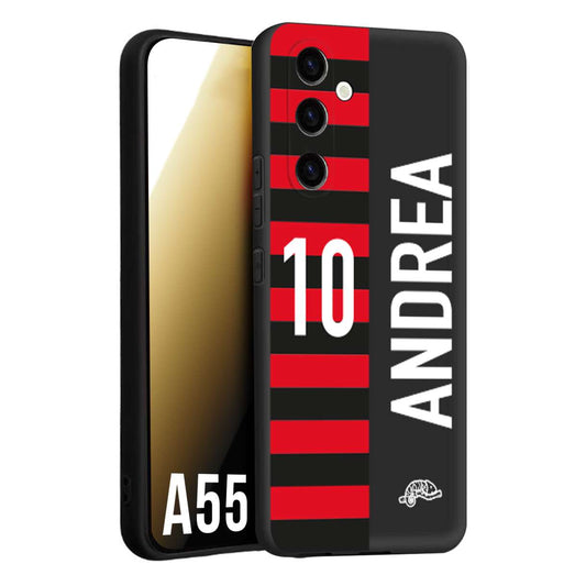 CUSTOMIZZA - Custodia cover nera morbida in tpu compatibile per Samsung A55 5G personalizzata calcio football nome e numero calciatori rossonera