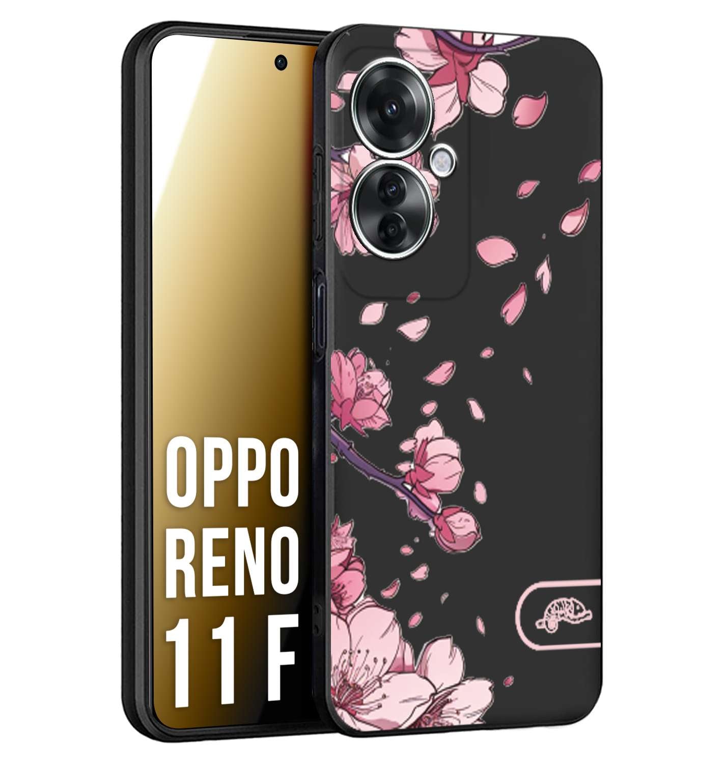 CUSTOMIZZA - Custodia cover nera morbida in tpu compatibile per Oppo Reno 11 F 5G giapponese fiori di ciliegio in fiore a rilievo disegnata tattoo